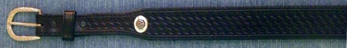 Black 1 1/2 " tapered to 1 " Hand Tooled Basketweave Belt